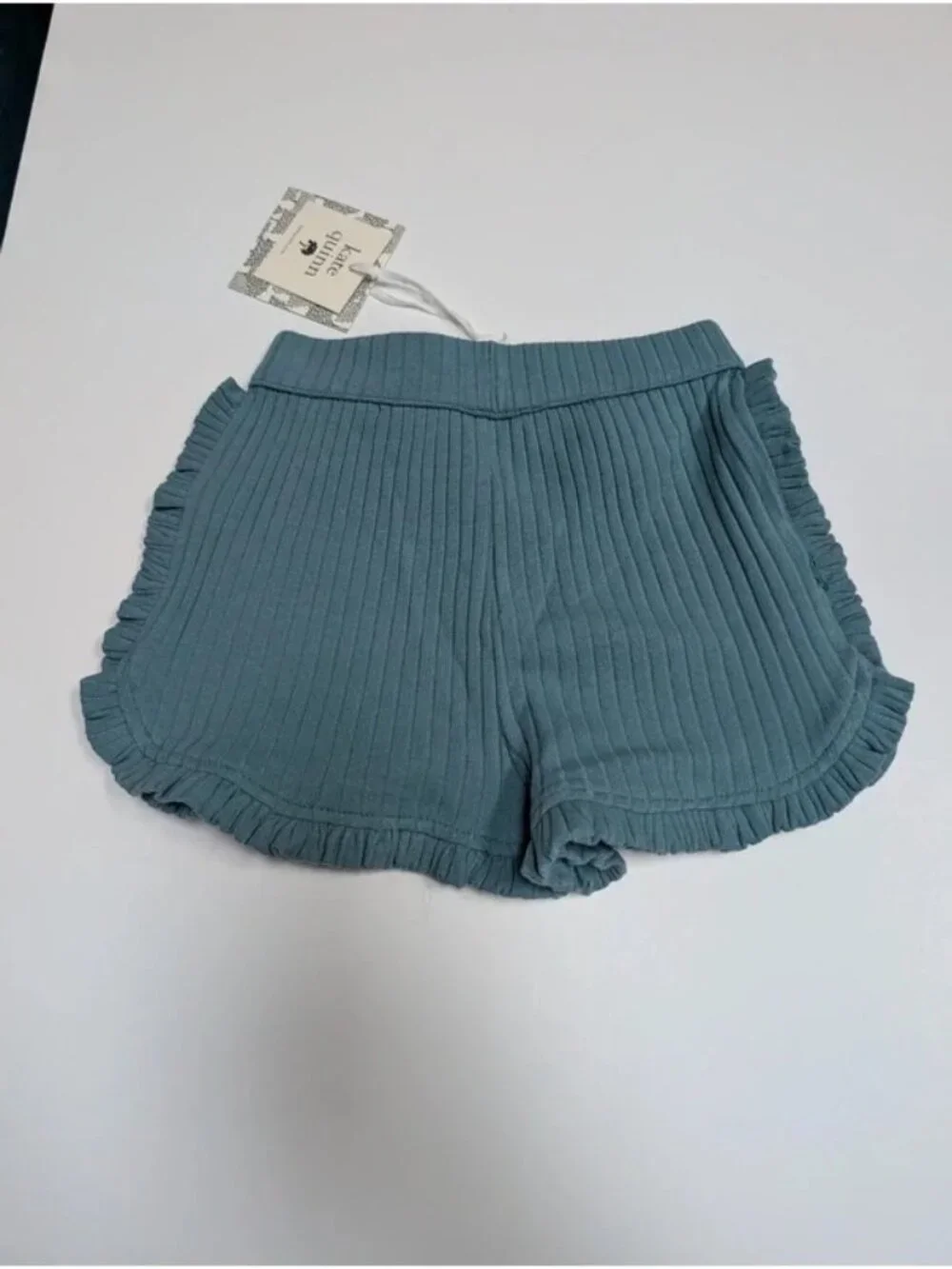 Kate Quinn Wide Rib Blue Smoke Ruffle Track Shorts 2T